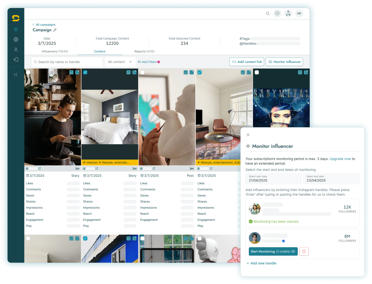 A screenshot of DeepDeet's influencer marketing campaign reporting capabilities with real-time reports